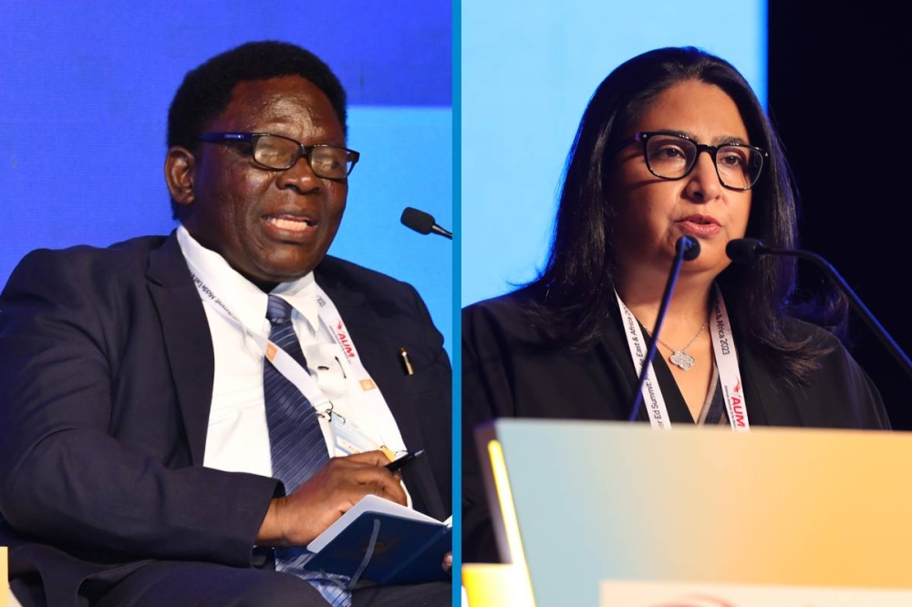 الشيخة د. رنا بنت عيسى الأمين العام لمجلس التعليم العالي، ونائب رئيس مجلس أمنائه في البحرين - د. أولوسولا أويول الأمين العام لاتحاد الجامعات الإفريقية