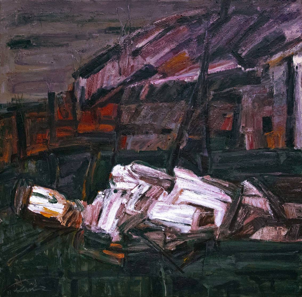 من لوحات الفنان في المعرض 