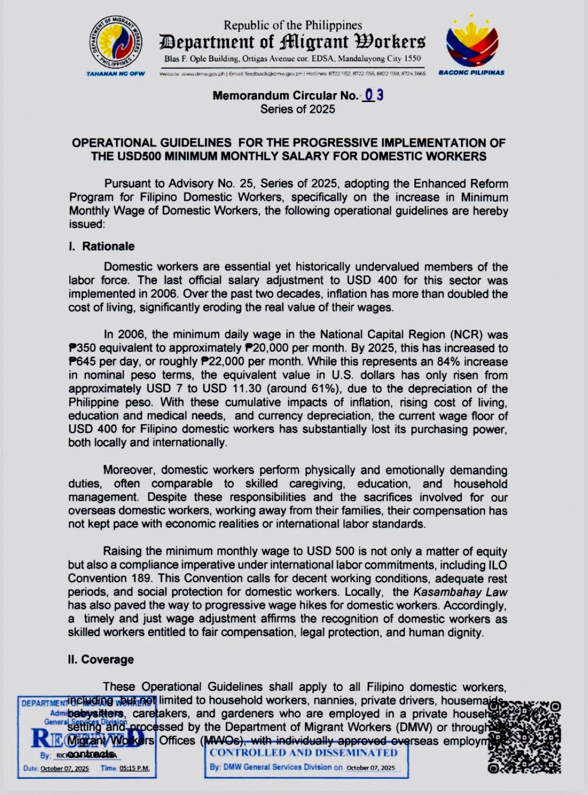 صورة ضوئية من التعميم الفلبيني