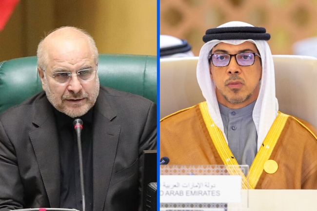 منصور بن زايد بحث مع قاليباف سبل خفض التصعيد في المنطقة