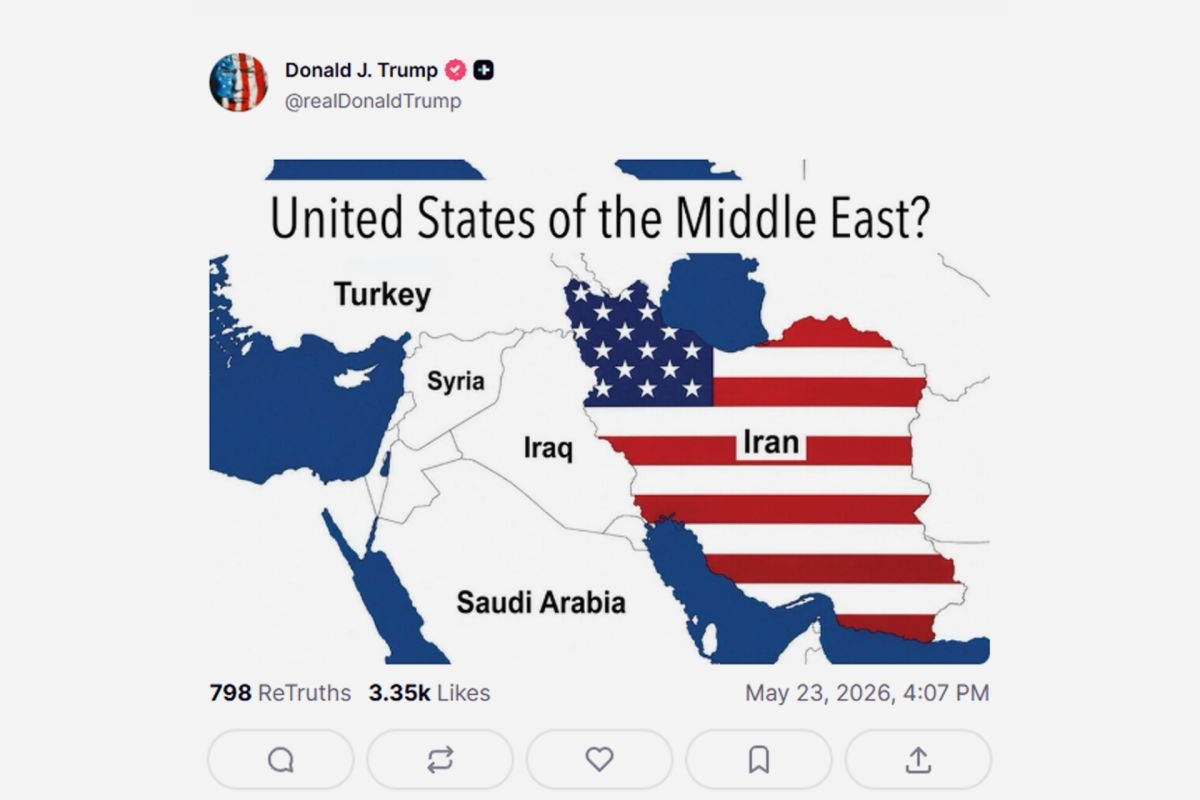 الولايات المتحدة الشرق أوسطية.. ترمب ينشر خريطة لإيران مظللة بالعلم الأميركي 