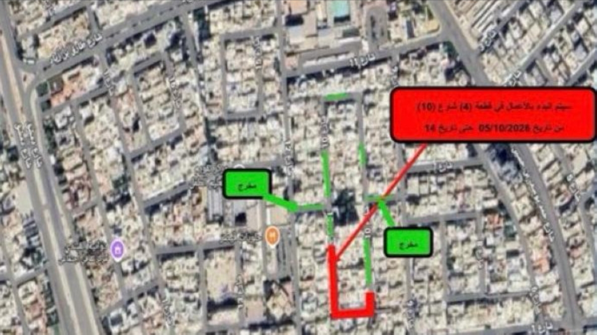 إغلاق شارع 10 في القطعة 4 بمنطقة السرة لأعمال استبدال الأسفلت