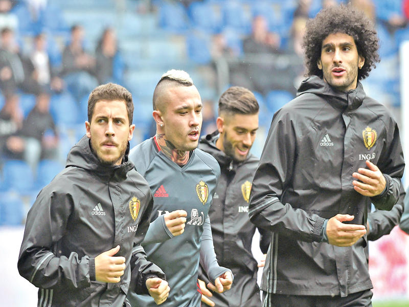 لاعبو المنتخب البلجيكي خلال التدريبات