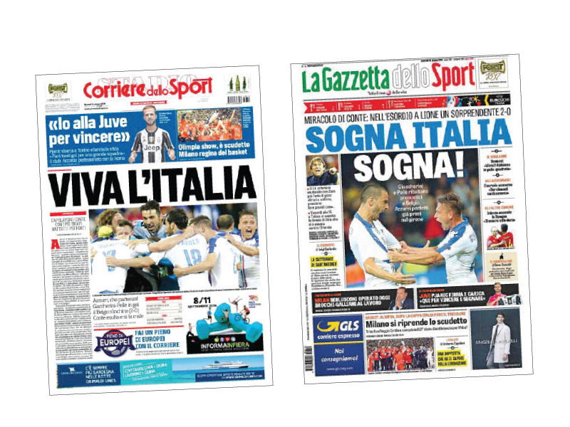 غلاف صحيفة «لاغازيتا ديللو سبورت» غلاف صحيفة «كوريري ديلو سبورت»