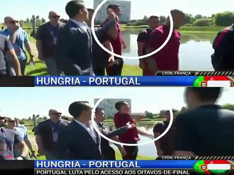 رونالدو وهو يرمي المذياع في الماء المجاورة