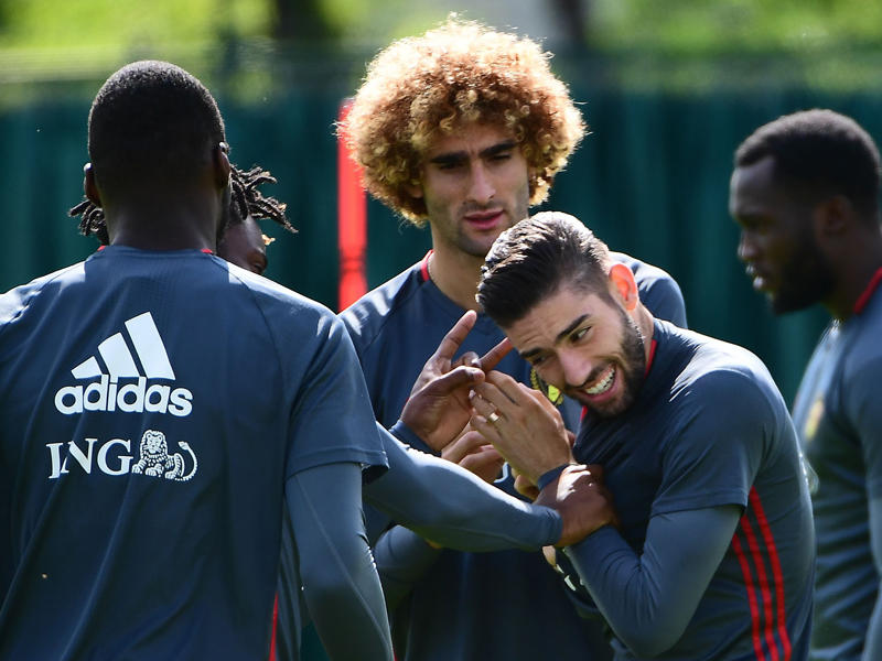 لاعبو المنتخب البلجيكي خلال تدريبات الفريق