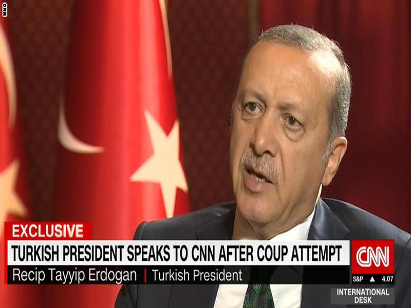 اردوغان خلال المقابلة التلفزيونية مع CNN