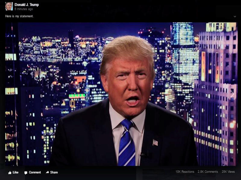 ترامب كما بدا في فيديو الاعتذار الذي نشره على حسابه في تويتر