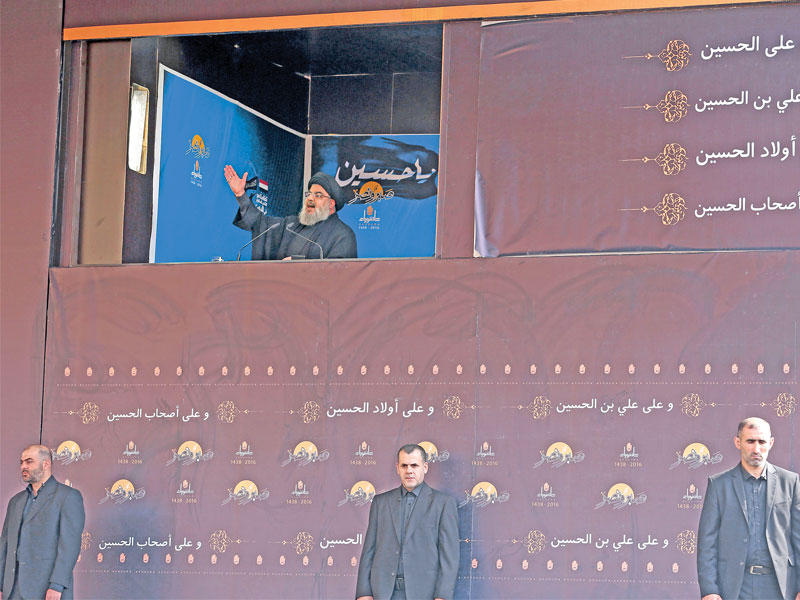 نصر الله في ضاحية بيروت الجنوبية أمس ( أ ف ب)