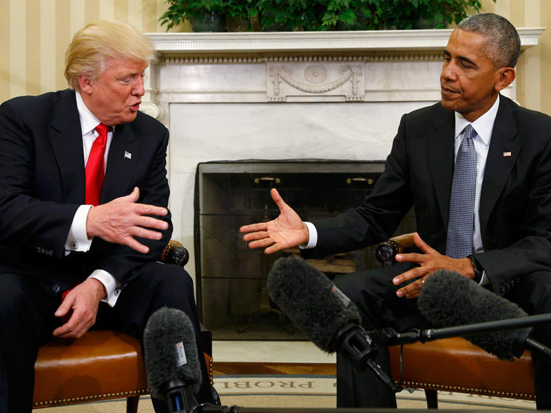 جانب من اجتماع اوباما وترامب في البيت الأبيض اليوم