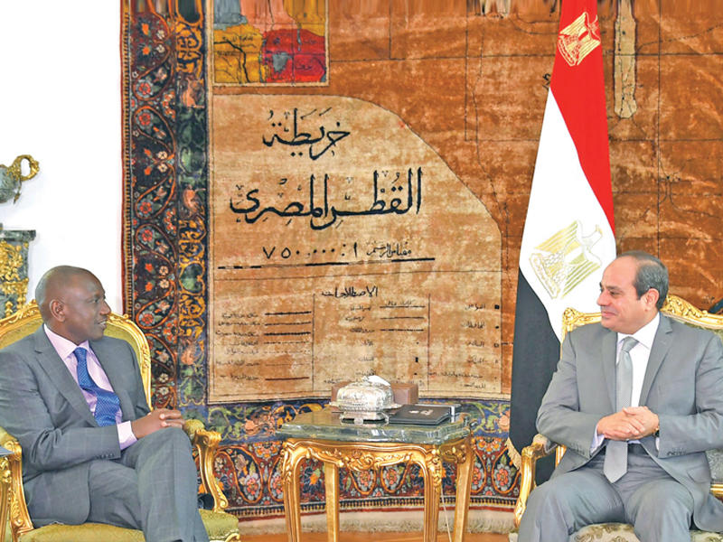  الرئيس السيسي مستقبلاً الرئيس الكيني وليم روتو في القاهرة أمس  (إي بي أيه)