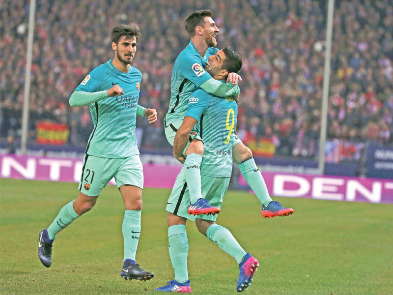 جانب من فرحة لاعبي البرشا في المباراة السابقة