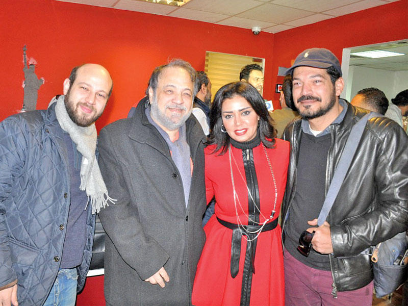 رانيا يوسف مع باسم سمرة والمنتج محمد فوزيn