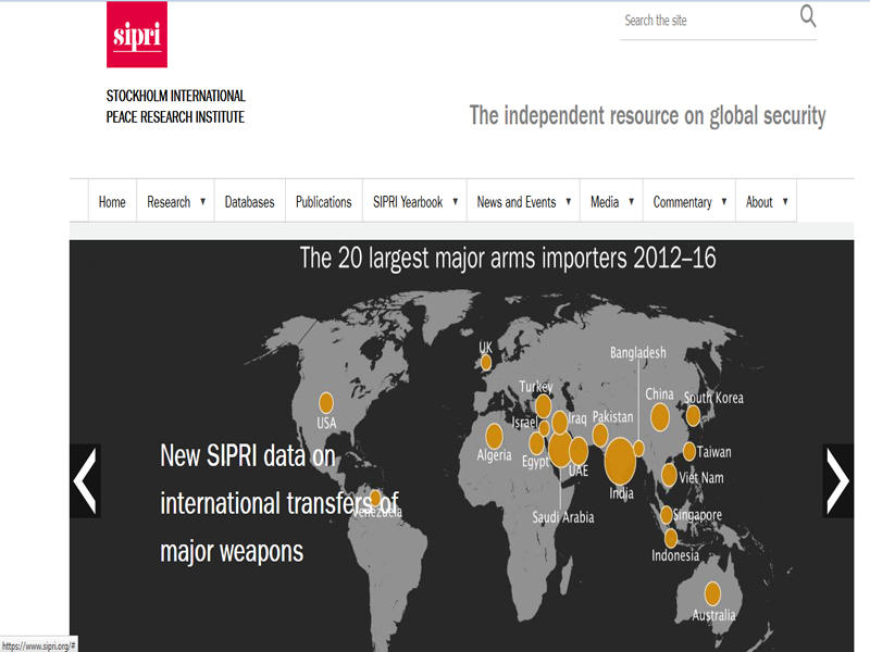 تقرير المعهد الدولي لابحاث السلام في ستوكهولم على موقعه الإلكتروني