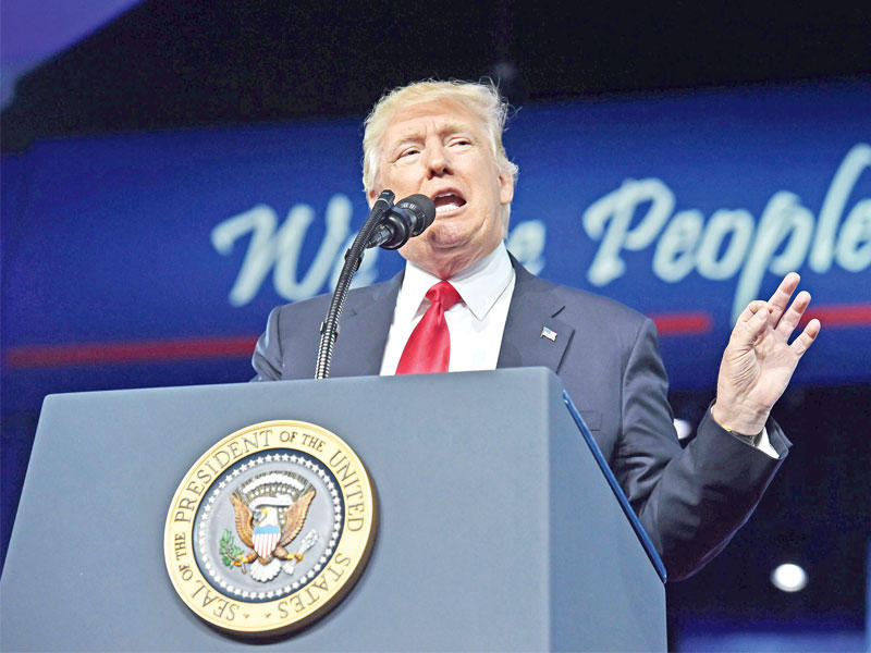 ترامب متحدثاً في ميرلاند أمسt(أ ف ب)