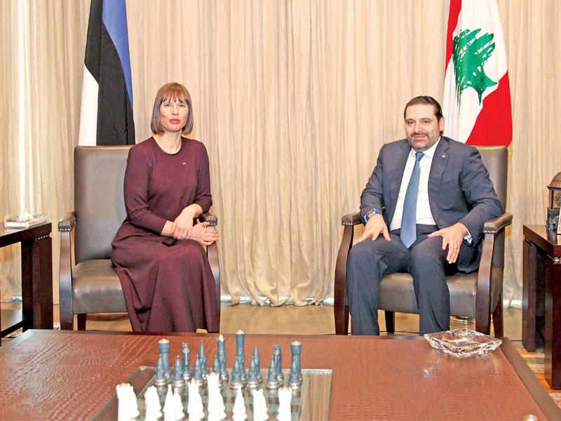 رئيس الوزراء سعد الحريري مستقبلاً رئيسة جمهورية أستونيا كيرستي كاليولايد في بيت الوسط أمس    (دالاتي ونهرا) 