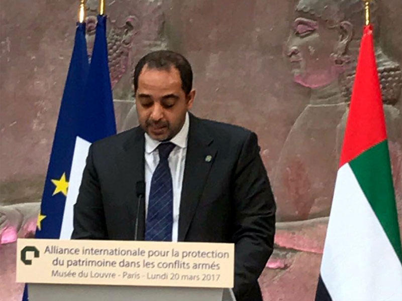  ممثل سمو الأمير، وزير الدولة لشؤون مجلس الوزراء الشيخ محمد عبدالله المبارك الصباح يلقي كلمته خلال مؤتمر (الحفاظ على التراث الثقافي المهدد بالخطر) 