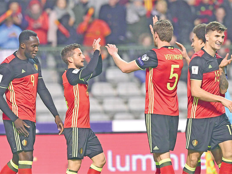 لاعبو المنتخب البلجيكي خلال مباراة سابقة