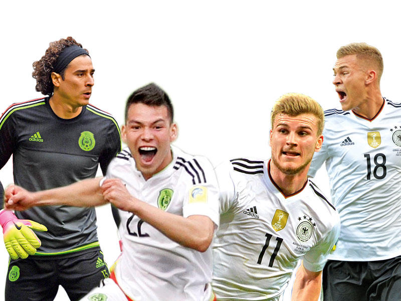 كيميش وفيرنر نجما منتخب آلمانيا , اوشوا حارس مرمى المنتخب المكسيكي ولوزانو نجم المنتخب المكسيكي