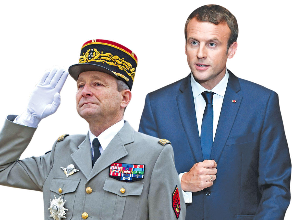 الرئيس الفرنسي إيمانويل ماكرون و رئيس أركان الجيوش الفرنسية بيار دو فيلييه