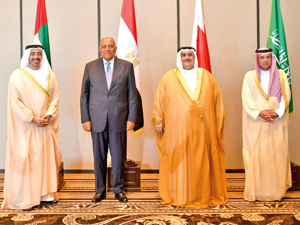 وزراء خارجية الدول الأربع المقاطعة لقطر خلال اجتماعهم في المنامة 