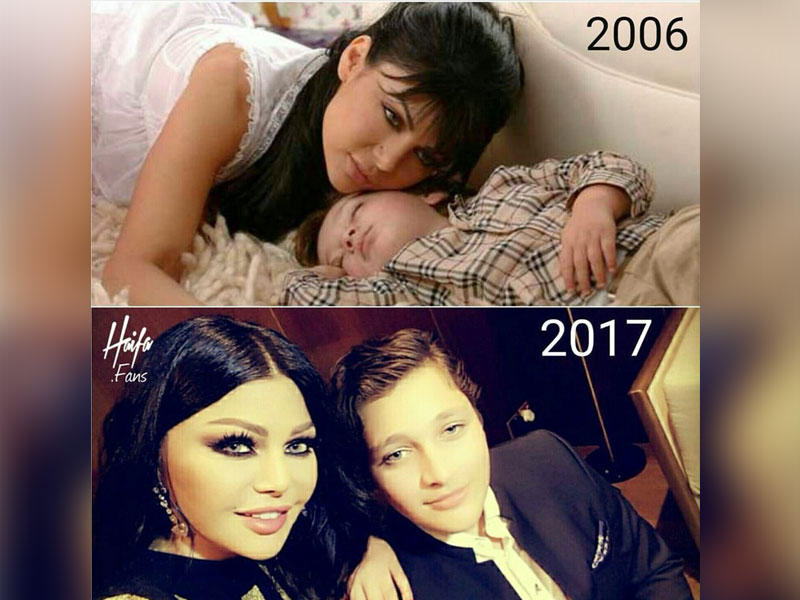 النجمة هيفاء وهبي مع مراهق، قيل إنه الطفل الذي مثّل في كليبها الشهير «بوس الواوا»