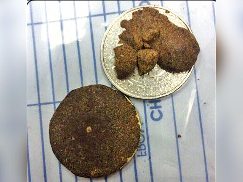 قطعتا الحشيش المضبوطتان مع الوافد