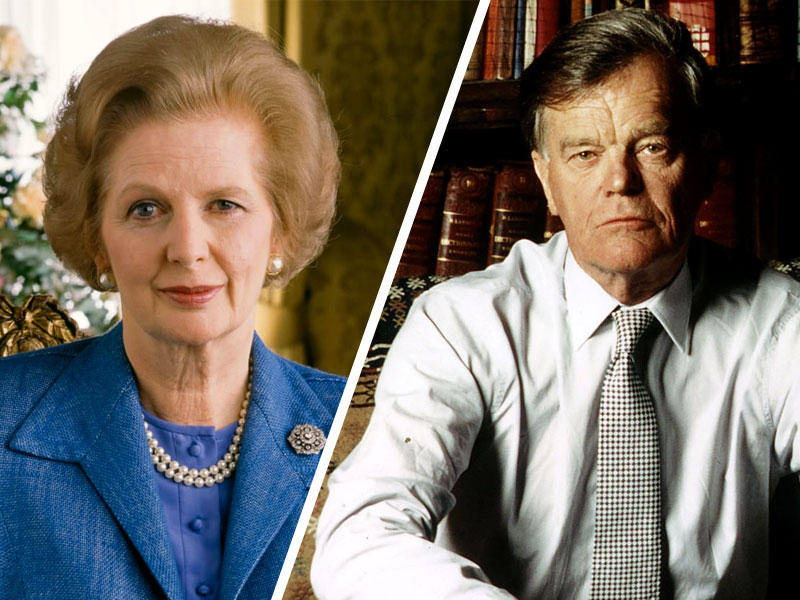 وزير الدولة لشؤون المعدات والدعم والتكنولوجيا الدفاعية آلان كلارك البريطاني و رئيسة الحكومة مارغريت تاتشر