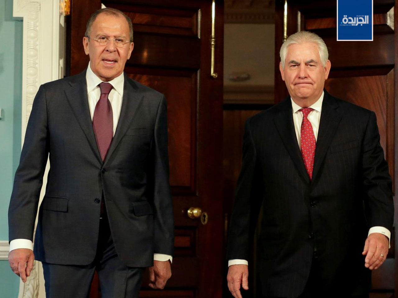 وزير الخارجية الروسي سيرغي لافروف نظيره الاميركي ريكس تيلرسون في لقاء سابق