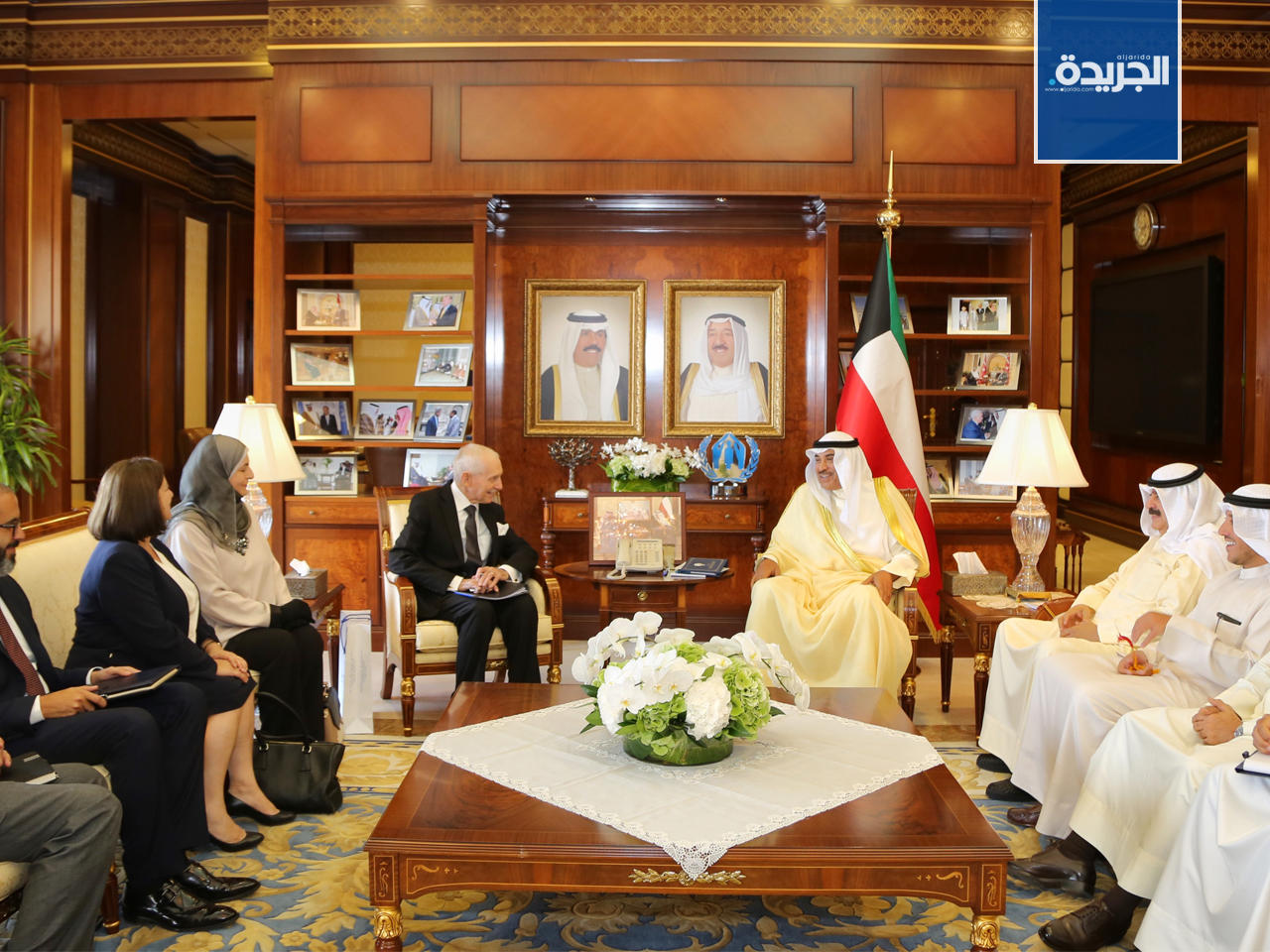 صباح الخالد مستقبلا المدير العام للمنظمة الدولية للهجرة وليام سوينغ