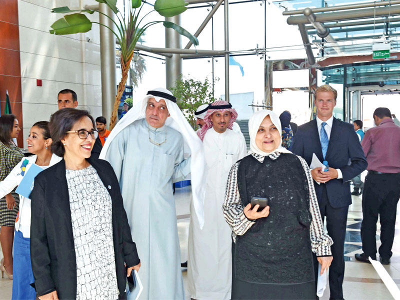 الصبيح خلال إطلاق التقرير العالمي «أطلس» في مبنى بيت الأمم المتحدة