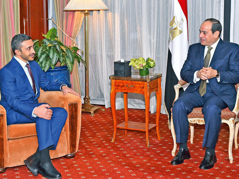 السيسي مجتمعاً بعبدالله بن زايد في نيويورك أمس   (الرئاسة المصرية)