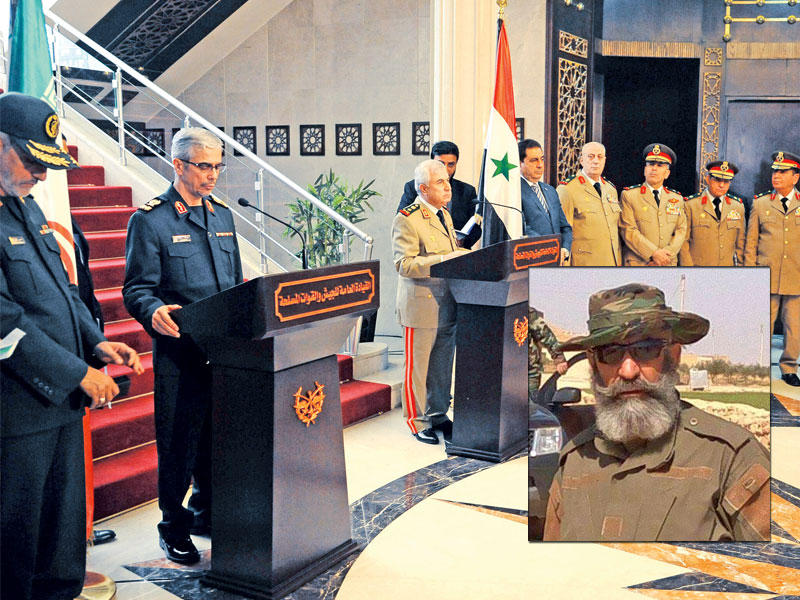 باقري وأيوب في مؤتمرهما الصحافي بدمشق أمس وفي إطار الصورة عصام زهر الدين (أ ف ب) 