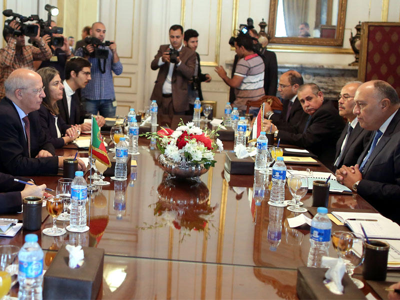 وزير الخارجية المصري سامح شكري يجتمع مع نظيره البرتغالي أوغوستو سانتوس سيلفا في القاهرة أمس (إي بي إيه)