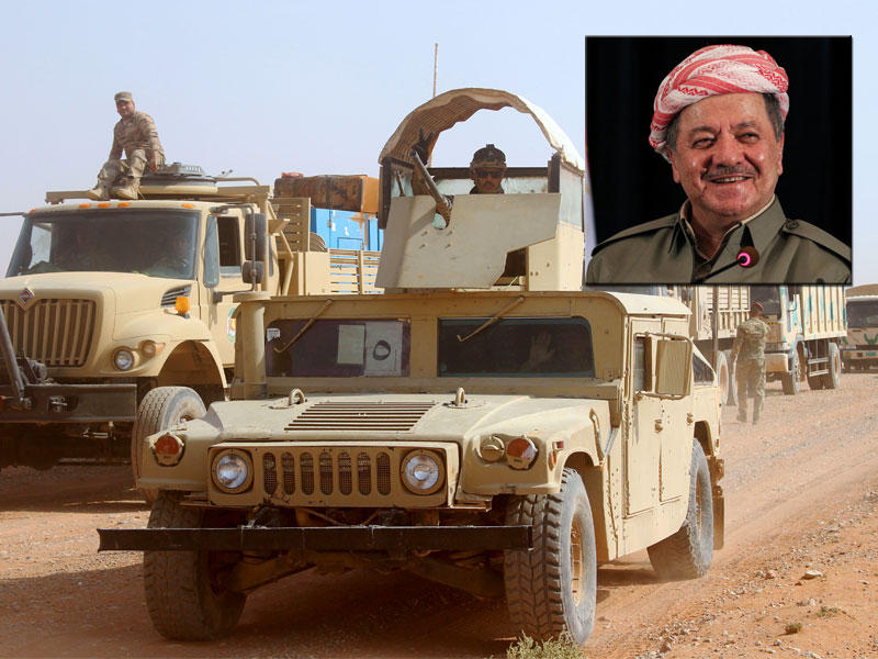 القوات العراقية وسط قضاء راوه قرب الحدود مع سورية أمس الأول وفي الإطار البارزاني في سبتمبر المنصرم (أ ف ب)