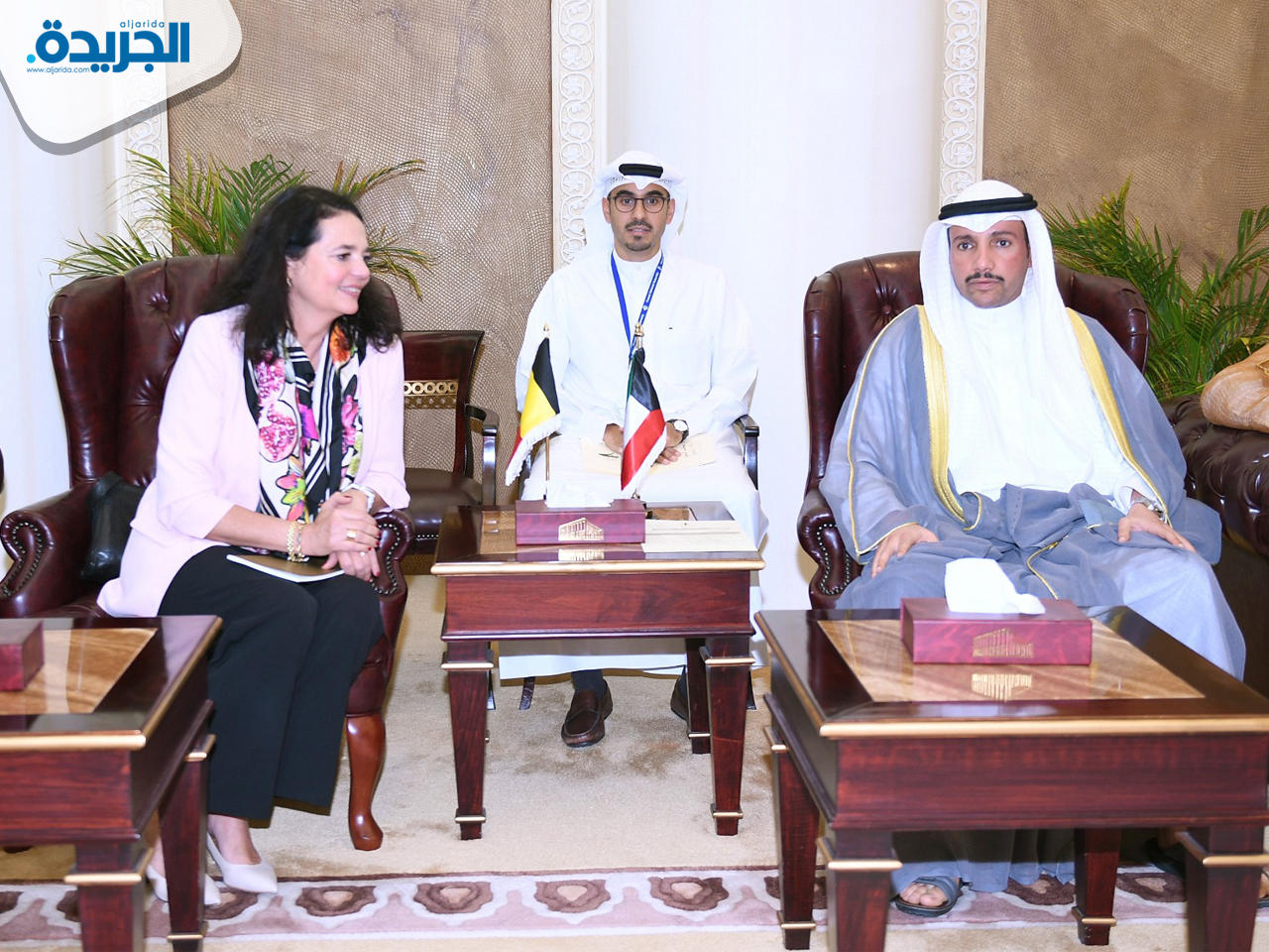 رئيس مجلس الامة مرزوق علي الغانم خلال جلسة مباحثات رسمية مع رئيس مجلس الشيوخ في مملكة بلجيكا كريستين دوفرين