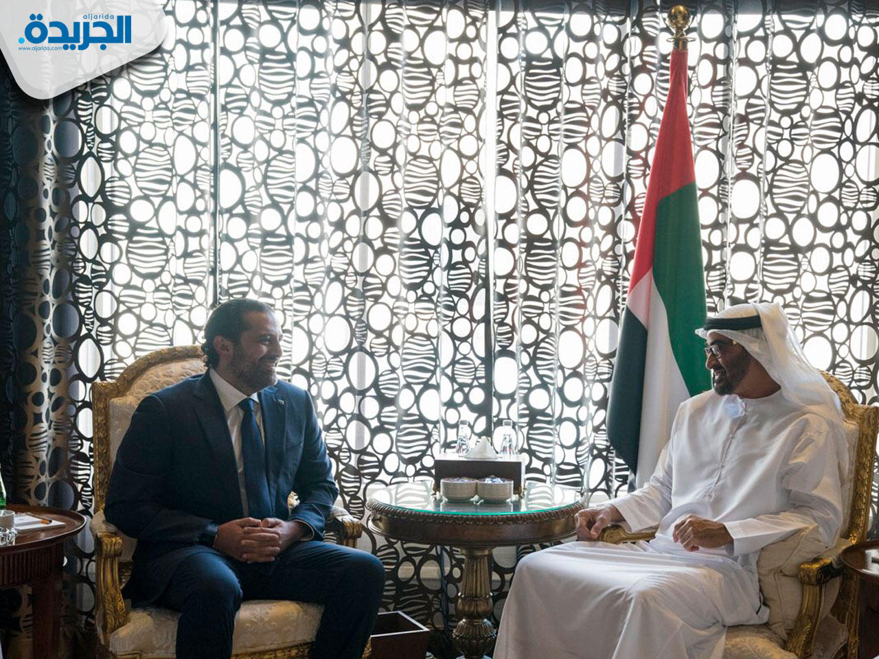 ولي عهد ابوظبي الشيخ محمد بن زايد ال نهيان مستقبلاً رئيس الوزراء اللبناني المستقيل سعد الحريري