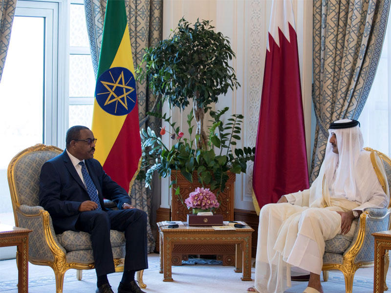 امير دولة قطر سمو الشيخ تميم بن حمد آل ثاني يعقد جلسة مباحثات رسمية مع رئيس الوزراء الاثيوبي هايلي ماريام ديسالين