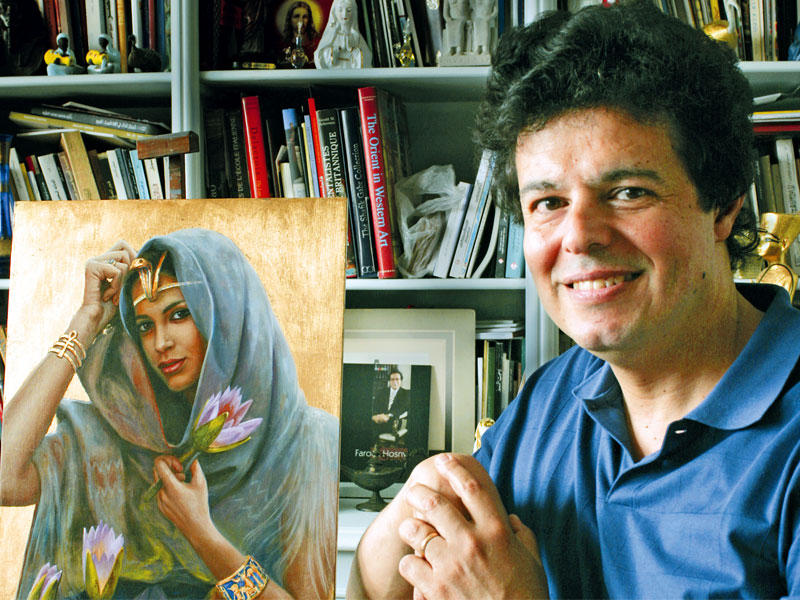 فريد فاضل وإحدى لوحاته المستوحاة من الموناليزاn