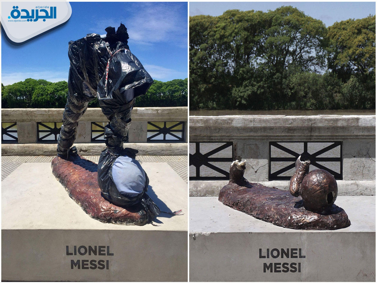 تمثال ميسي يتعرض للتخريب للمرة الثانية هذا العام