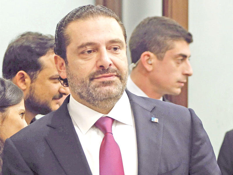 الحريري عقب الجلسة الحكومية في بعبدا أمس (رويترز)