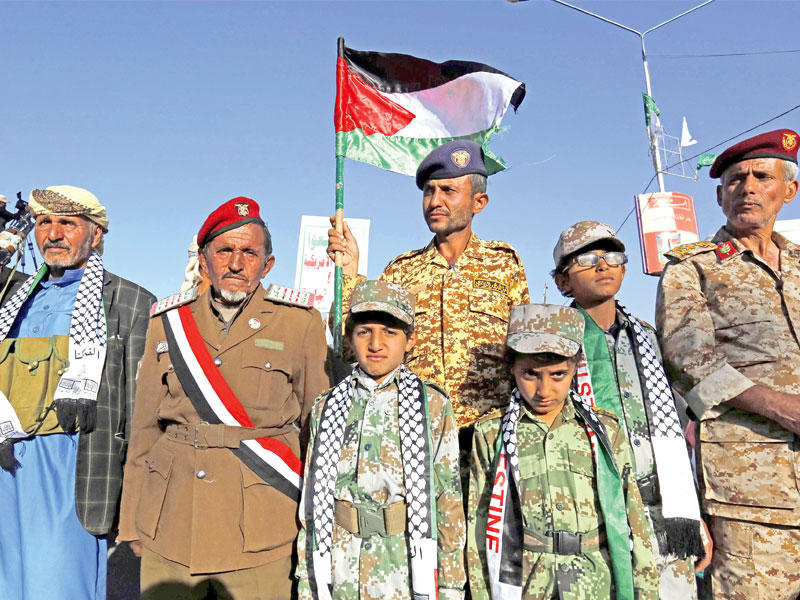 يمنيون يتظاهرون دعما للفلسطينيين في صنعاء يوم الجمعة الماضية (إي بي أيه)n