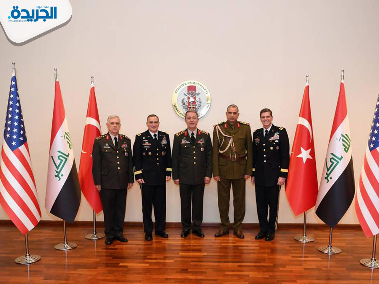 القادة العسكريين من تركيا والولايات المتحدة والعراق المشاركين بالاجتماع في انقرة
