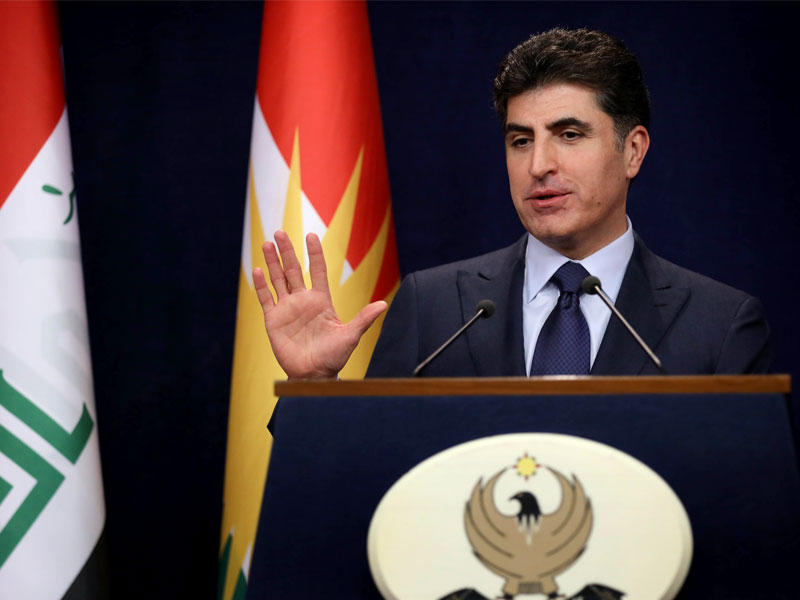 نيشيرفان بارزاني، رئيس وزراء حكومة إقليم كردستان العراق خلال مؤتمر صحفي عقد في مدينة أربيل عاصمة إقليم كردستان العراق