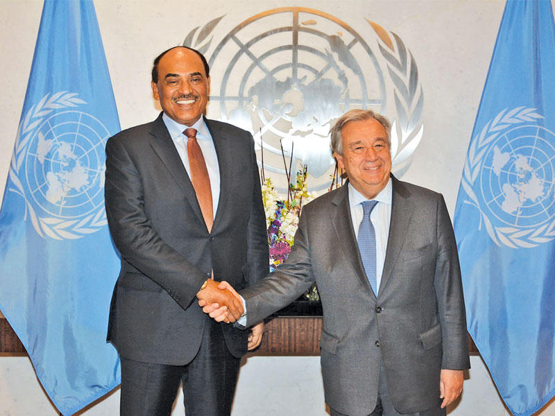 الخالد خلال لقائه الأمين العام للأمم المتحدة