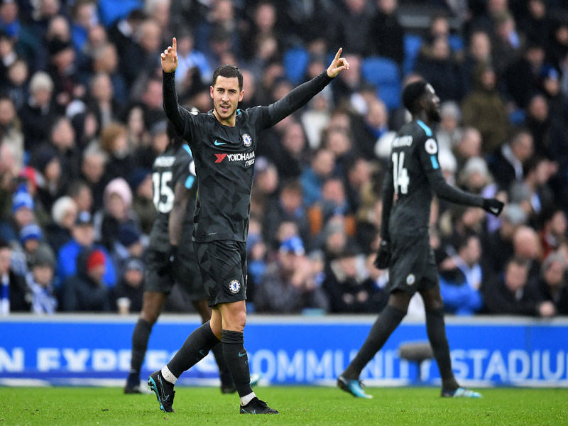 هازارد يحتفل بهدفه الثالث في مرمى برايتون