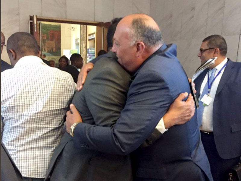 معانقة ودية بين وزيري خارجية مصر والسودان في دافوس بعد توتر بين البلدين  