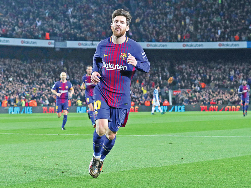 ليونيل ميسي نجم برشلونة خلال المباراة الماضية أمام إسبانيول في كأس إسبانيا