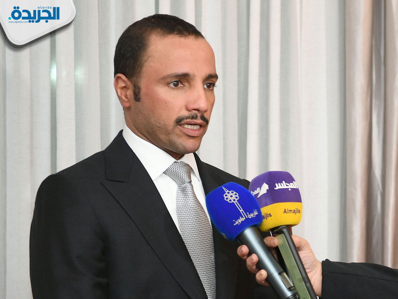  رئيس مجلس الأمة مرزوق الغانم خلال إدلائه بتصريحه للصحفيين في جنيف