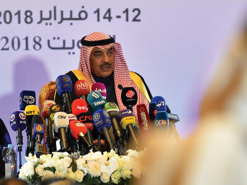 صباح الخالد متحدثاً في المؤتمر الصحافي أمس         (تصوير نوفل إبراهيم)